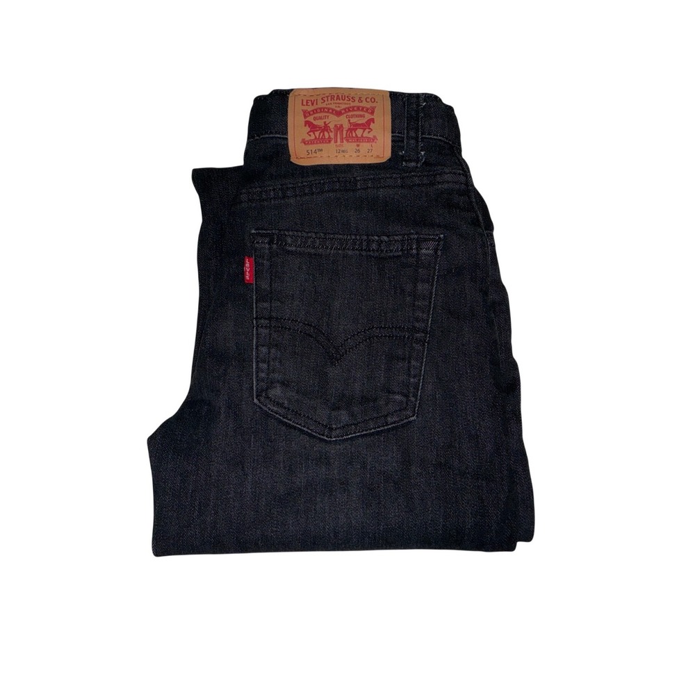 Levi's 514 Straight Fit Kids Jeans‎ Black Denim Size 12 Regular 26x27